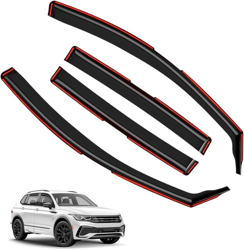 LONGKEES in-Channel Window Visors Rain Guards FIT Volkswagen Tiguan 2018-2025 (2018-2025) – 4-Piece in-Channel Dark-Smoke Polycarbonate Vent Deflectors - Image 1